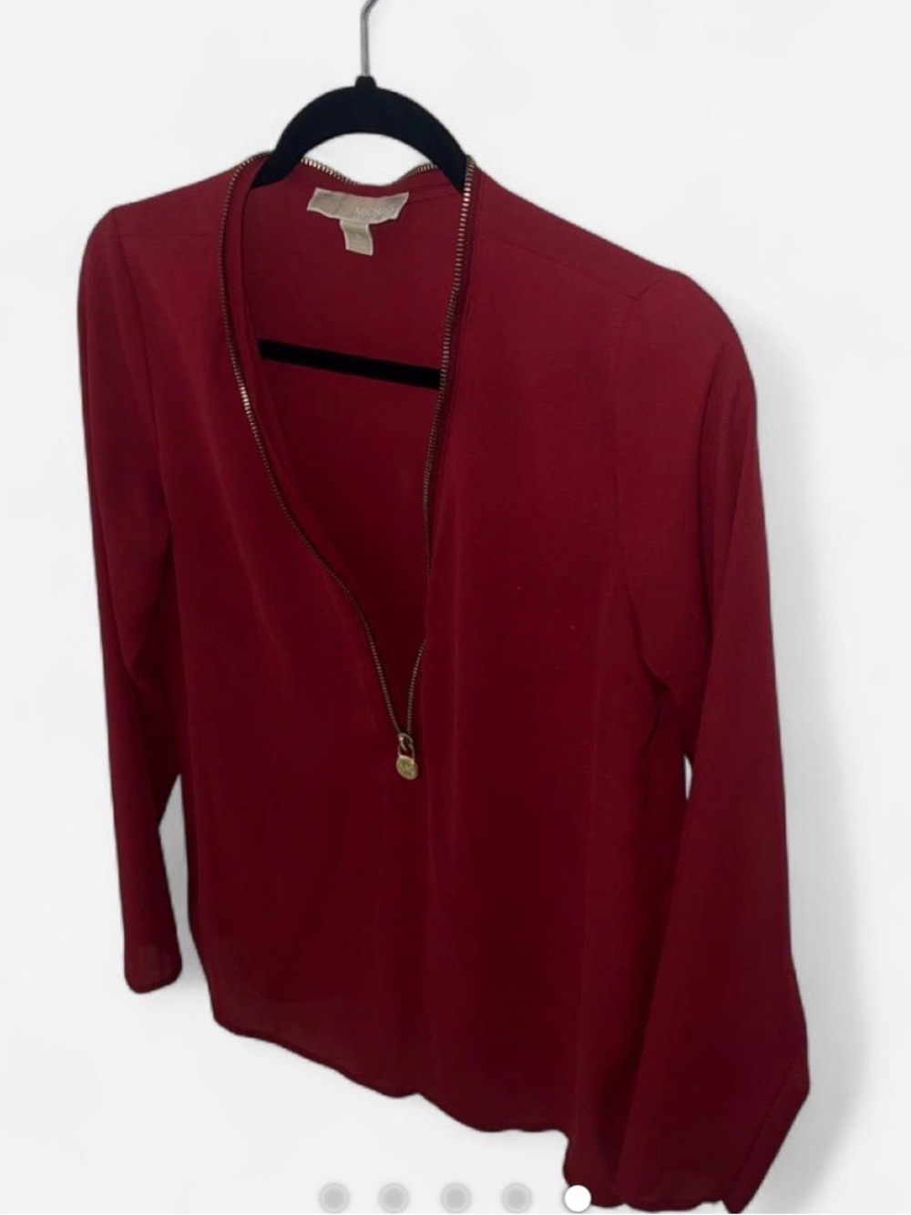 Michael Kors Zip-Front Burgundy Long-Sleeve Button Down Shirt